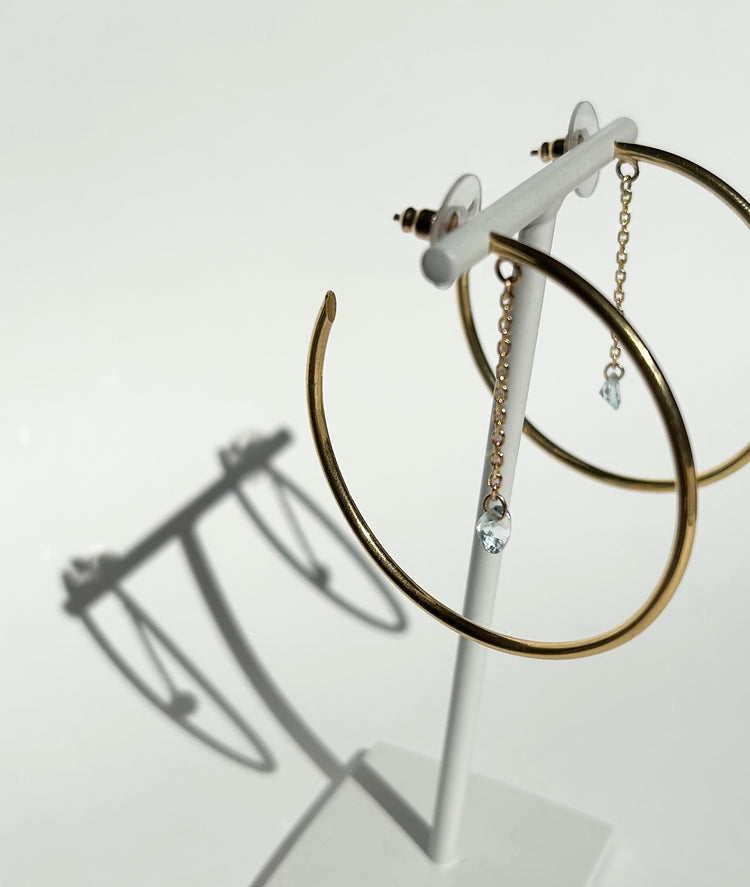 REFLECTION large hoop earrings with aquamarines