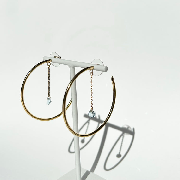 REFLECTION large hoop earrings with aquamarines