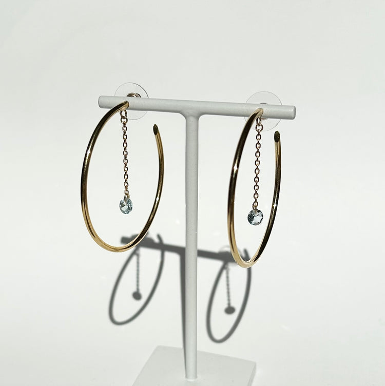 REFLECTION large hoop earrings with aquamarines