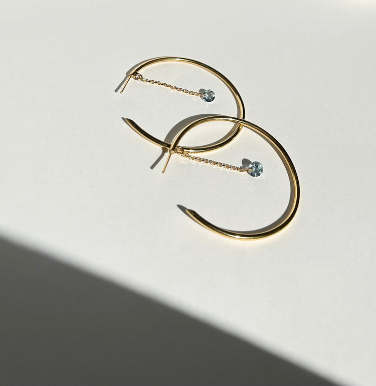 REFLECTION large hoop earrings with aquamarines