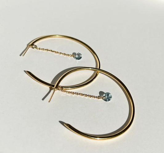 REFLECTION large hoop earrings with aquamarines