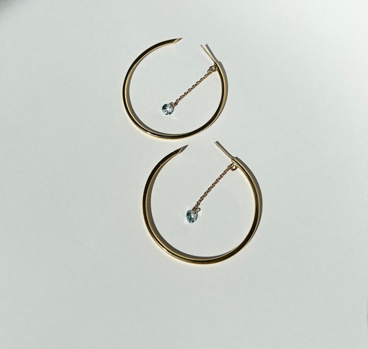 REFLECTION large hoop earrings with aquamarines