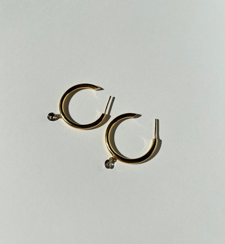 DIVINE DROPS large hoops with smoky quartz