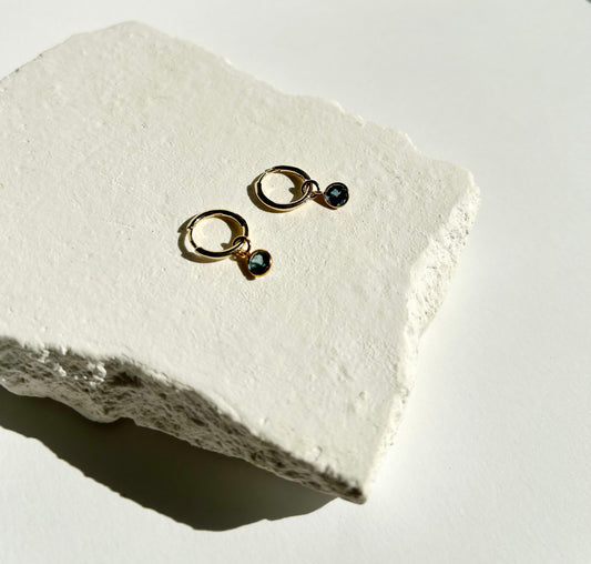 CLEO small hoops earrings with London Blue topaz