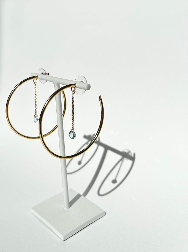 REFLECTION large hoop earrings with aquamarines