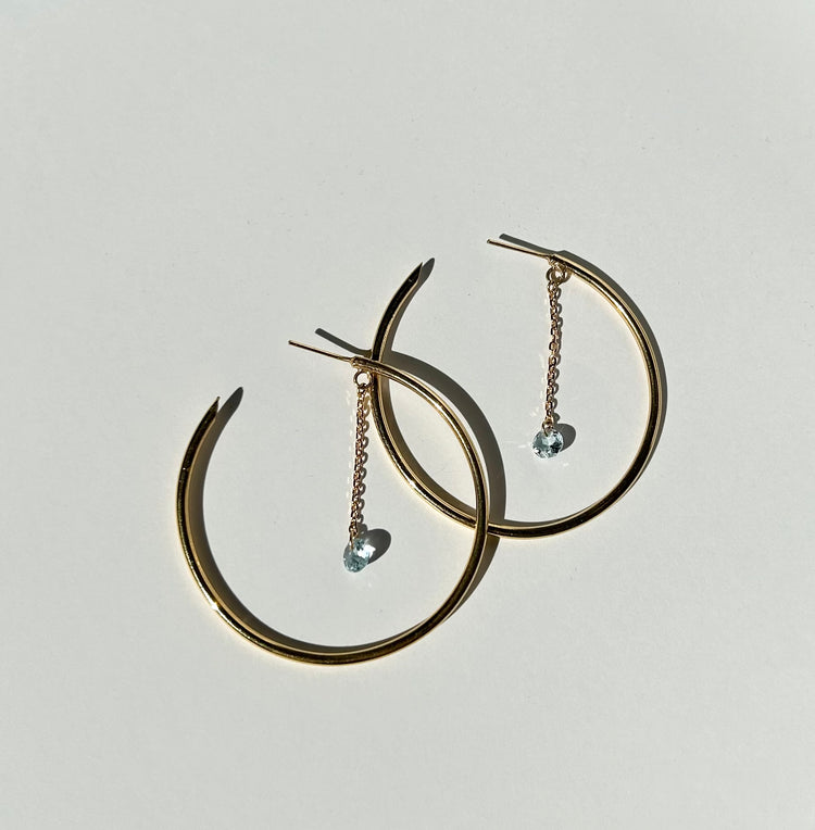 REFLECTION large hoop earrings with aquamarines